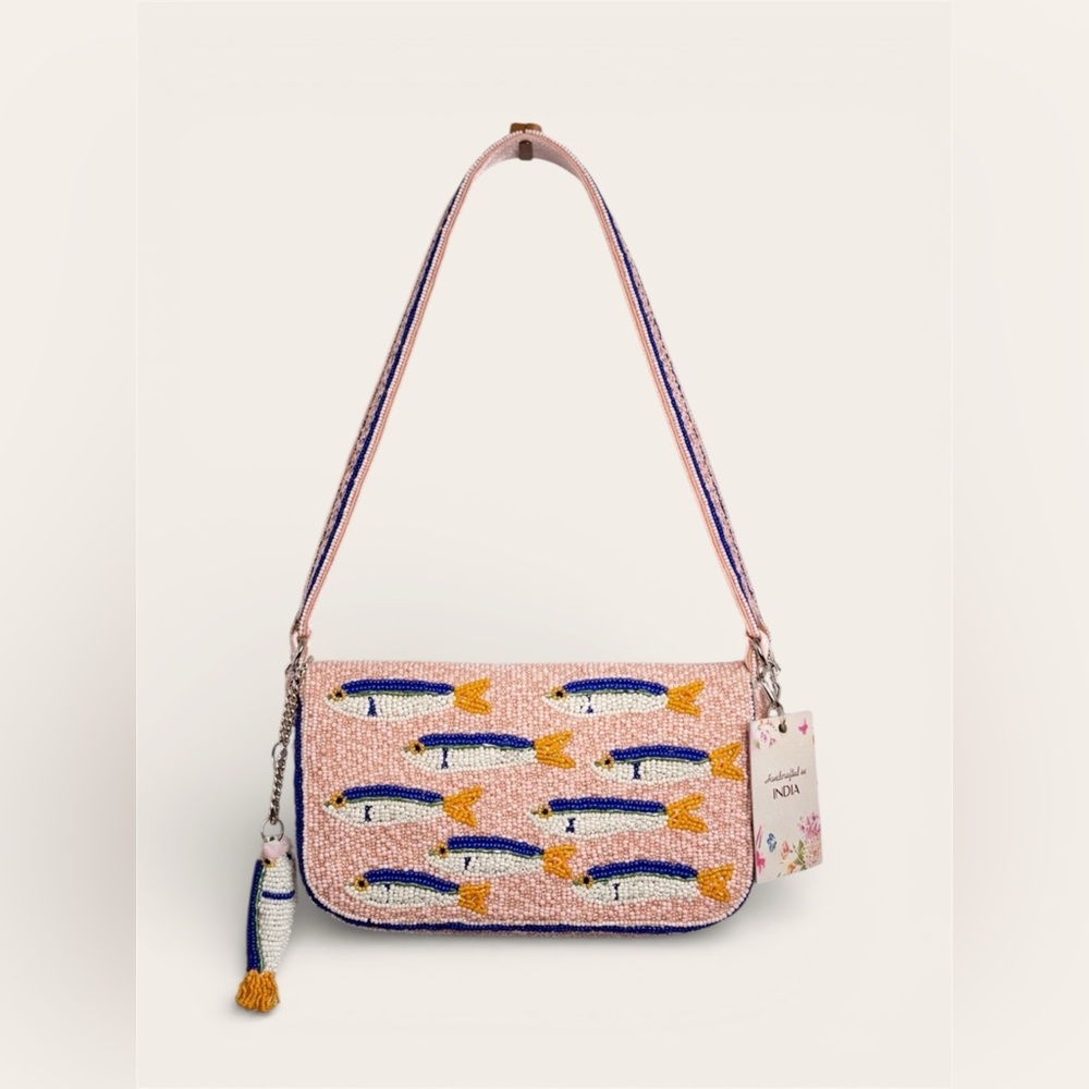 Pink sardine beaded bag mini bag